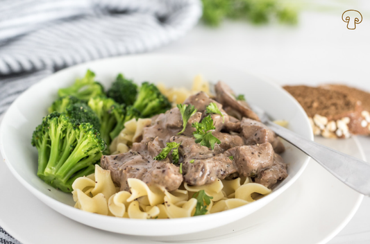 Beef Stroganoff (contains mushrooms)