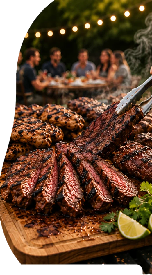 Grilled steak and chicken at a Father’s Day cookout