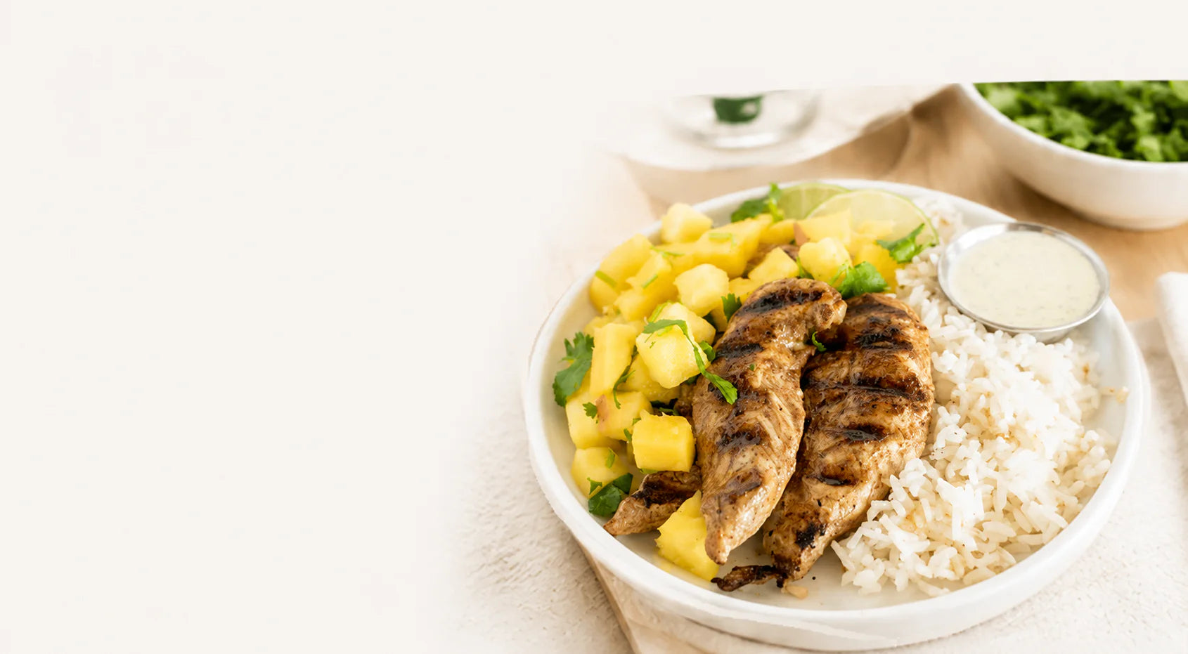 Grilled chicken with pineapple salsa and rice